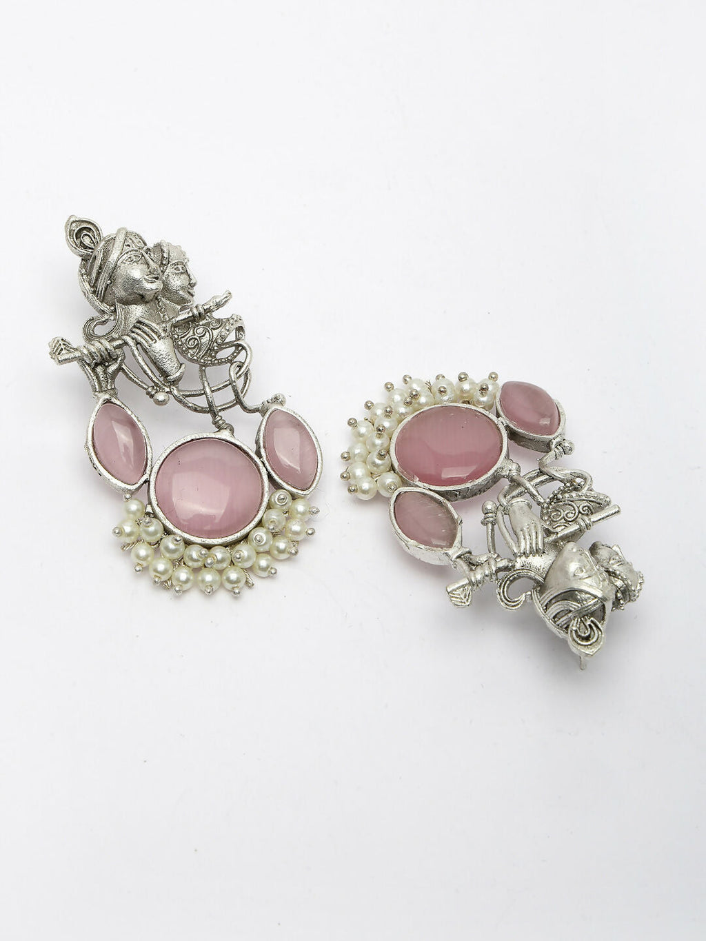NVR Women's Silver-Plated Artificial Stones and Beads Radha Krishna Drop Earrings