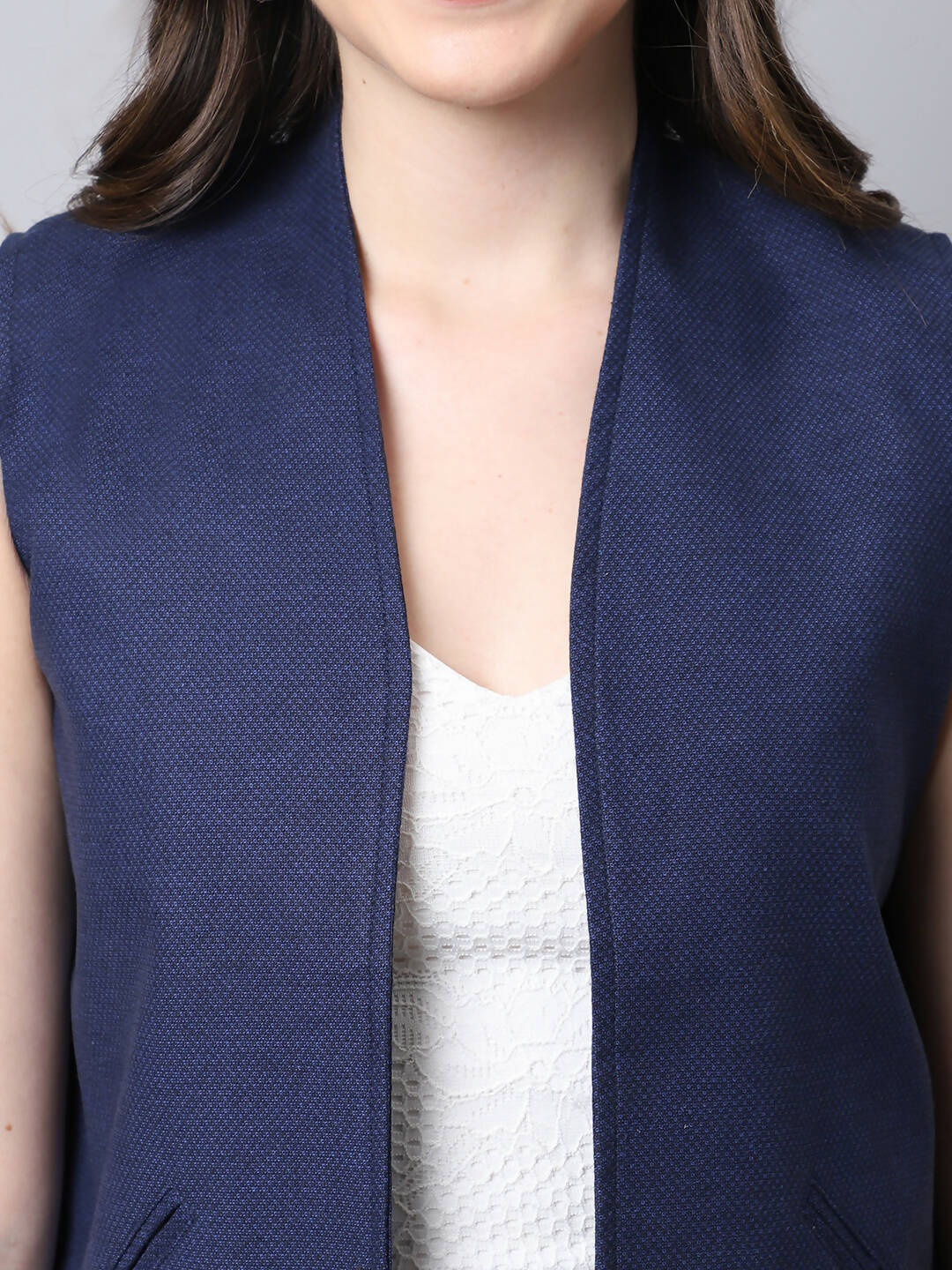 Even Apparels Navy Polywool Open Front Women's Waistcoat