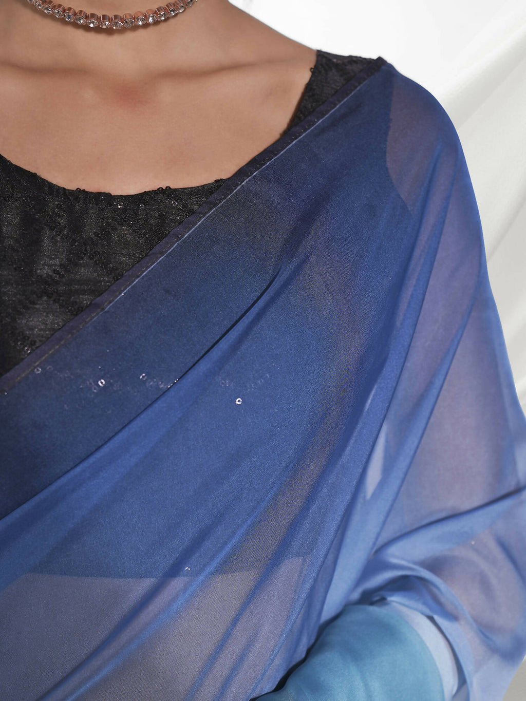 Blue Organza Solid Saree With Unstitched Blouse Piece - Shanaya