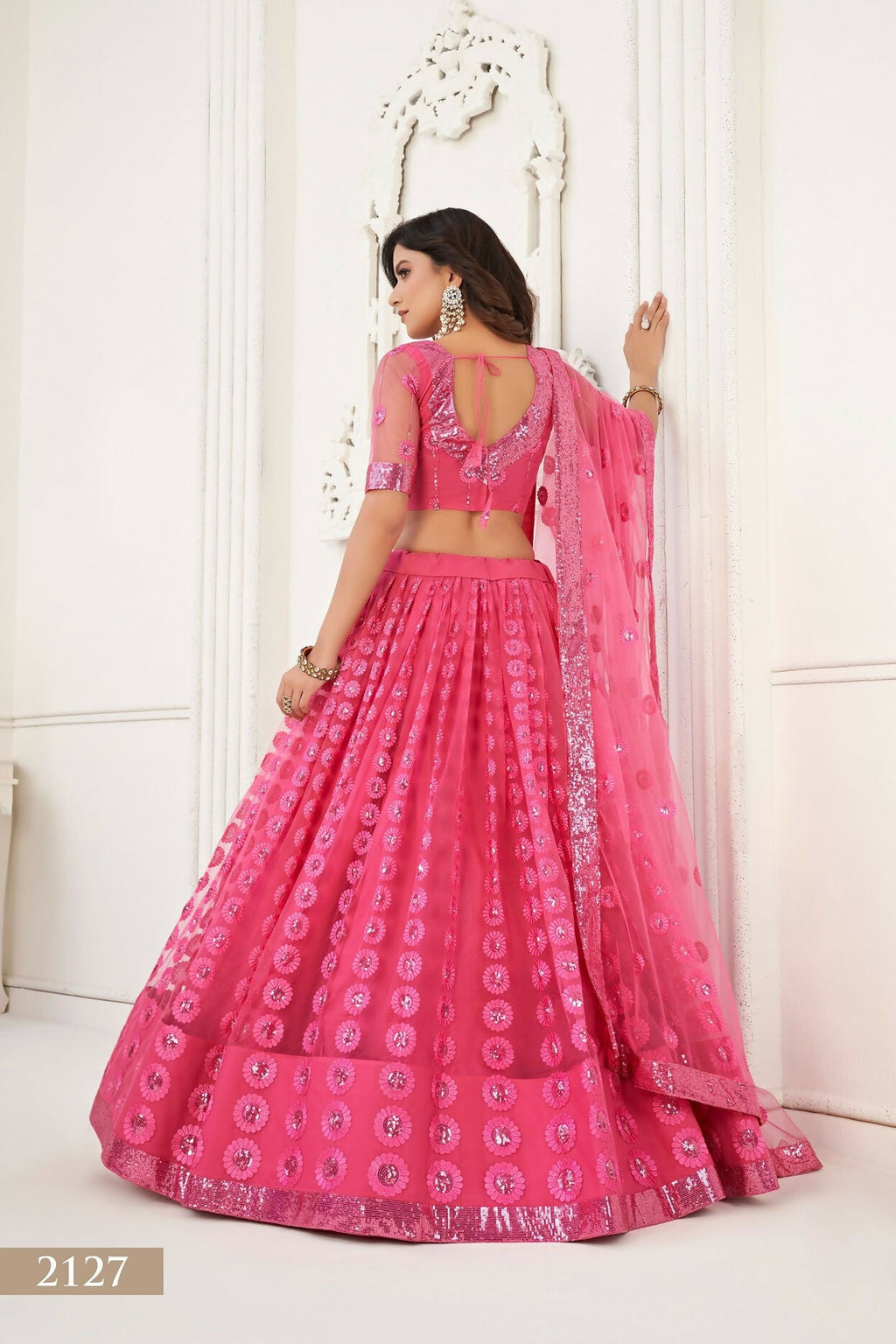 Eilara Women'S Pink Butterfly Net With Sequins And Embroidery Work Lehenga Choli For Party Wear