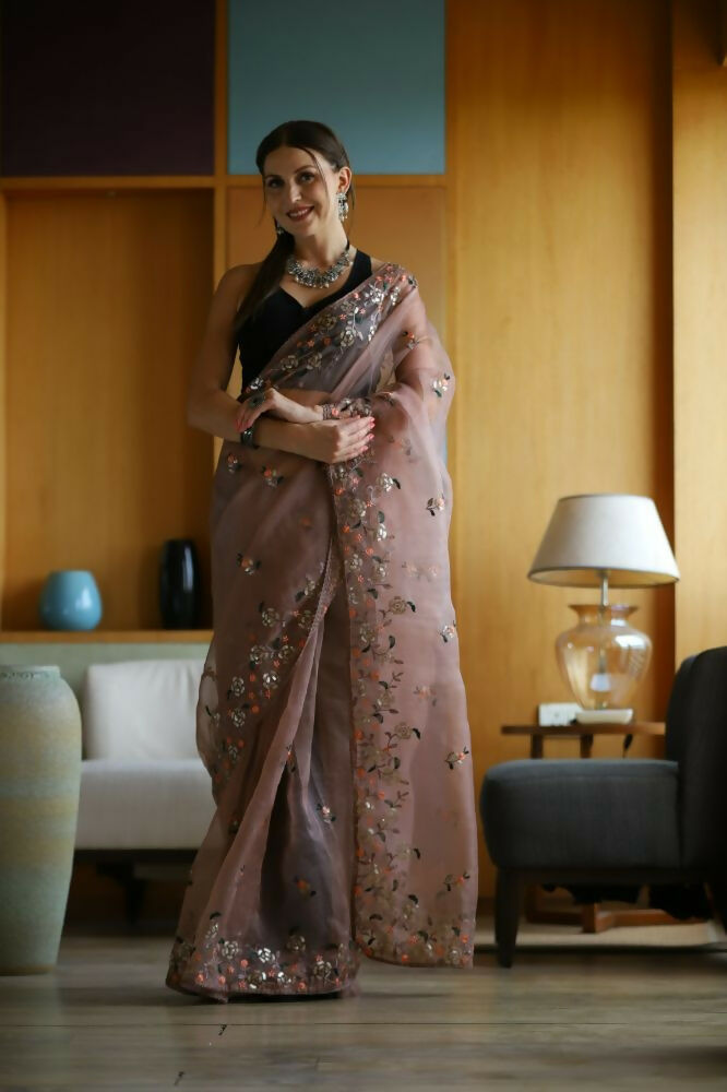 Vamsee Avantika Brown Organza Saree