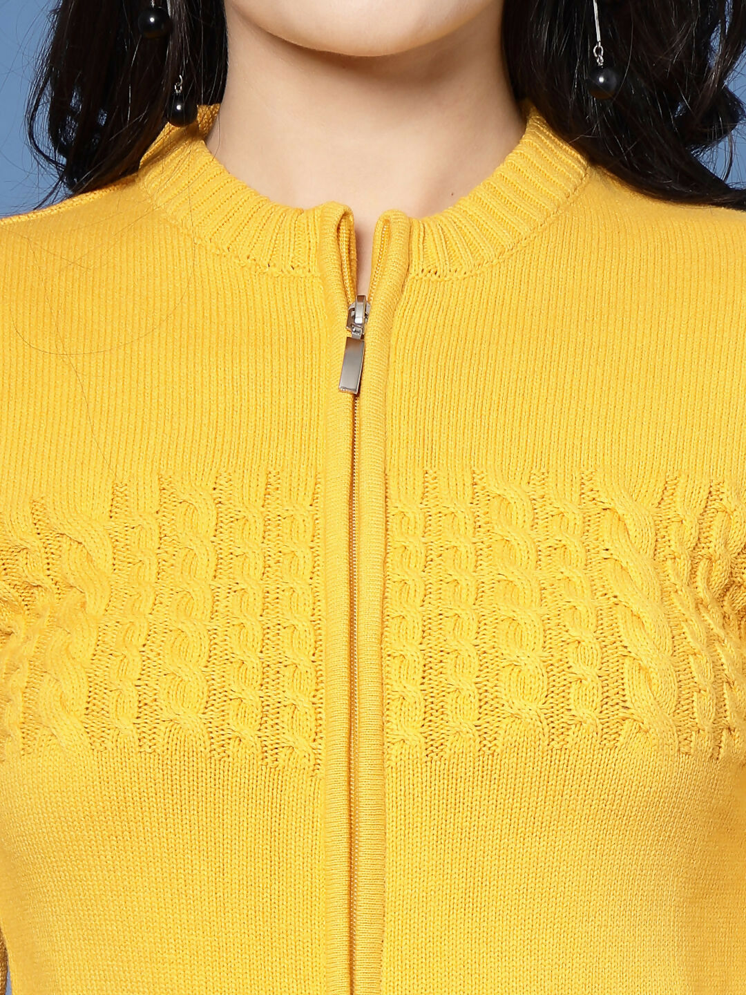 Women Winter Mustard Cotton Cardigan - Wool Trees