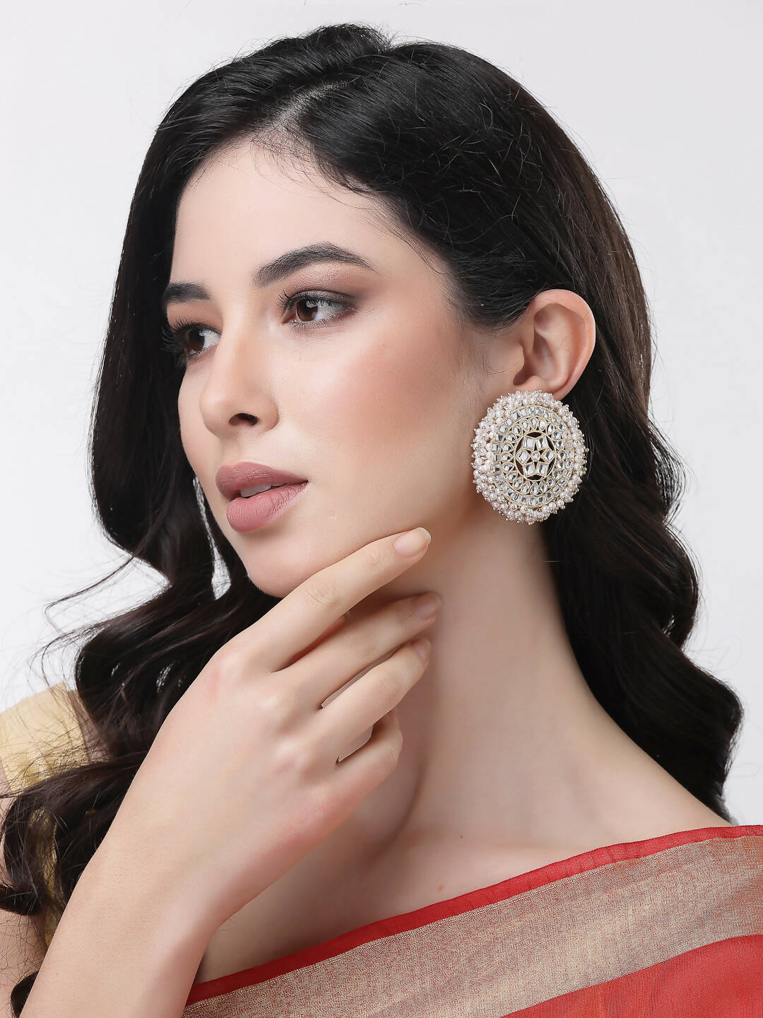 NVR Women Gold-Toned Circular Studs Earrings