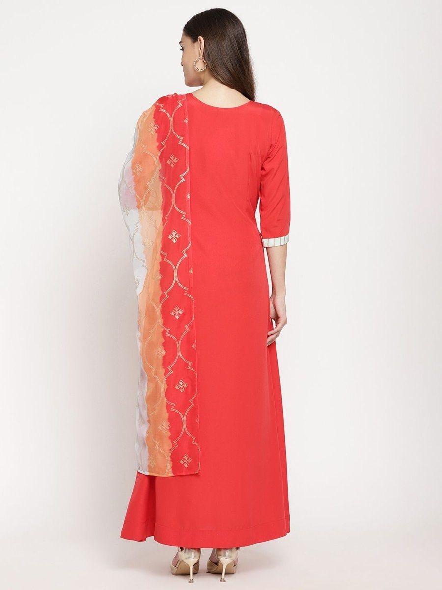 Ahalyaa Wome's Red Crepe Solid Kurta With Dupatta