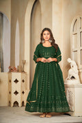 Jyoti Fashion Women's Green Georgette Embroidered Anarkali Kurta Pant Set With Dupatta