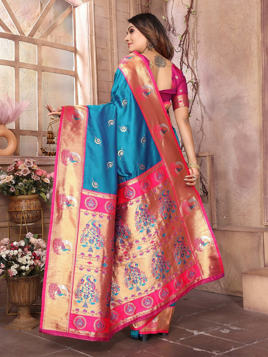 Joban Fashion Paithani Royal Blue Woven Soft Silk Saree