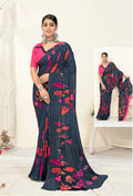 Grey Georgette Texture Printed Saree With Unstitched Blouse Piece - Jyoti