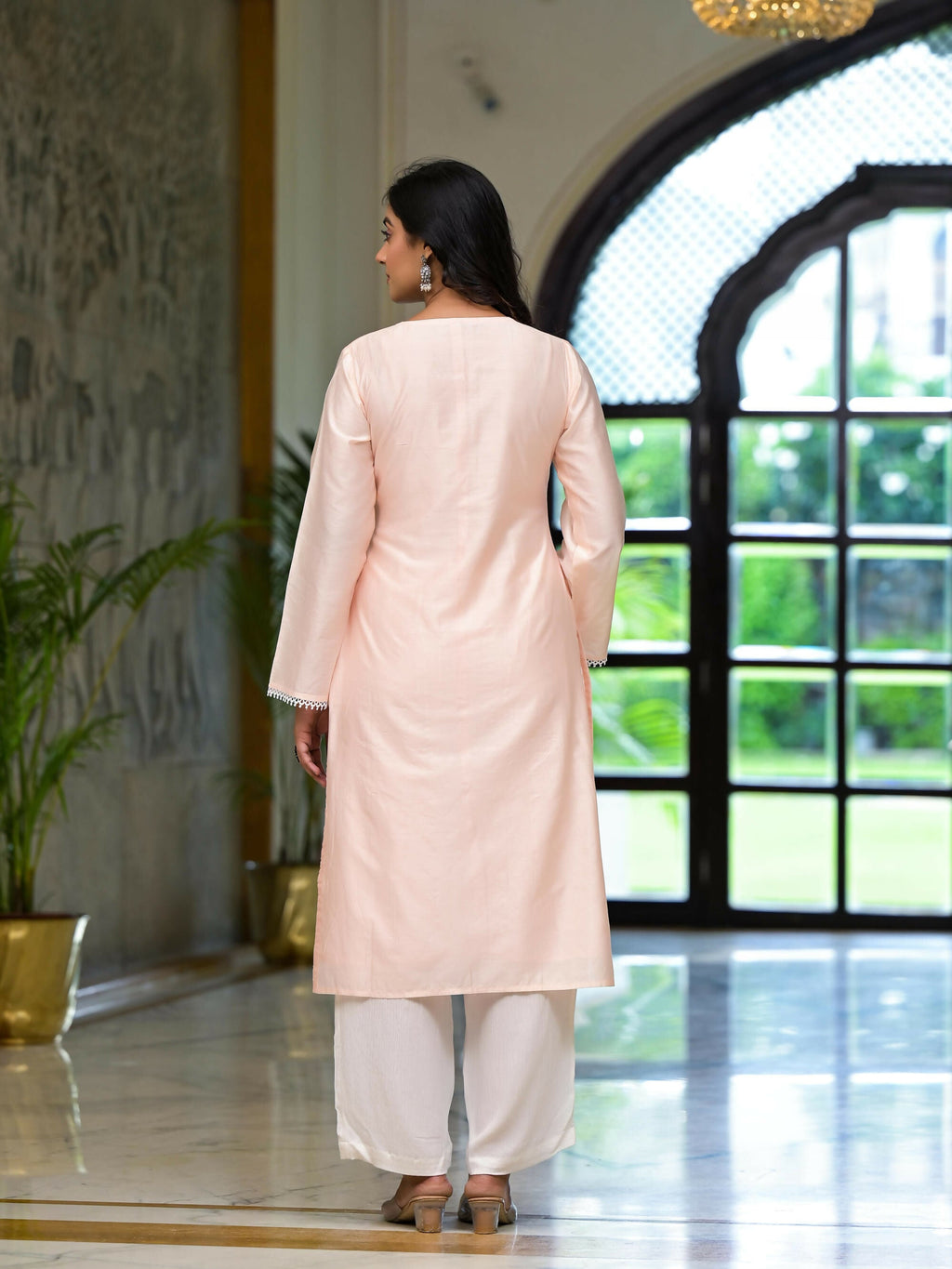 Juniper Women's Pink Thread Embroidered Viscose Kurta Palazzo And Dupatta Set With Thread & Mirror Work