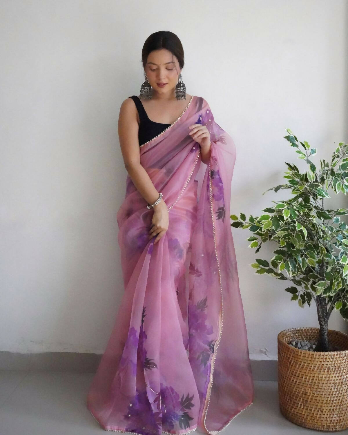 Vamsee Pink Organza Saree