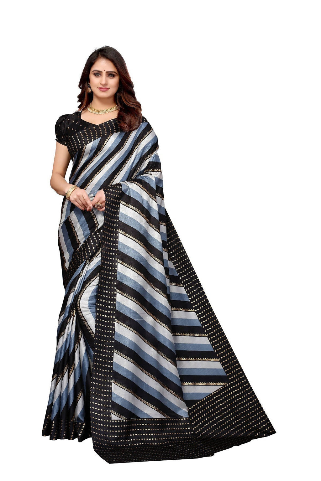 Vamika Ethnic Fire Black Foil Print Art Silk Saree