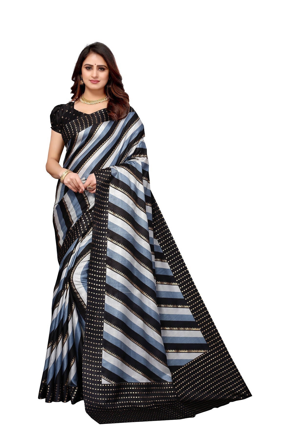 Vamika Ethnic Fire Black Foil Print Art Silk Saree