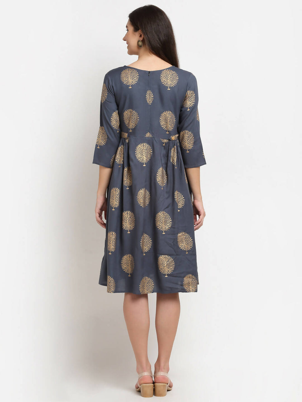 Rudra Bazaar Gold Boota Printed Grey Kurti