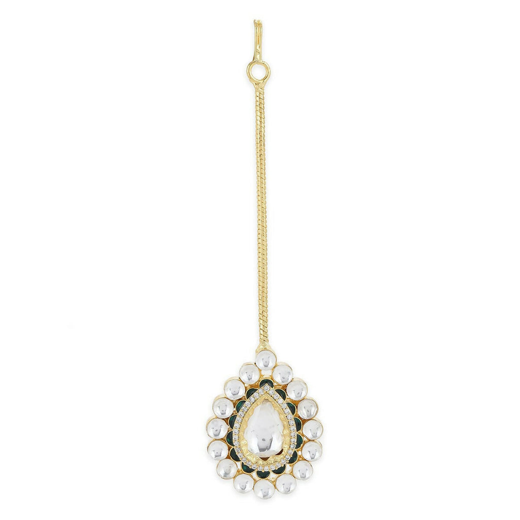 Tear Drop Kundan Maang Tikka- Ruby Raang