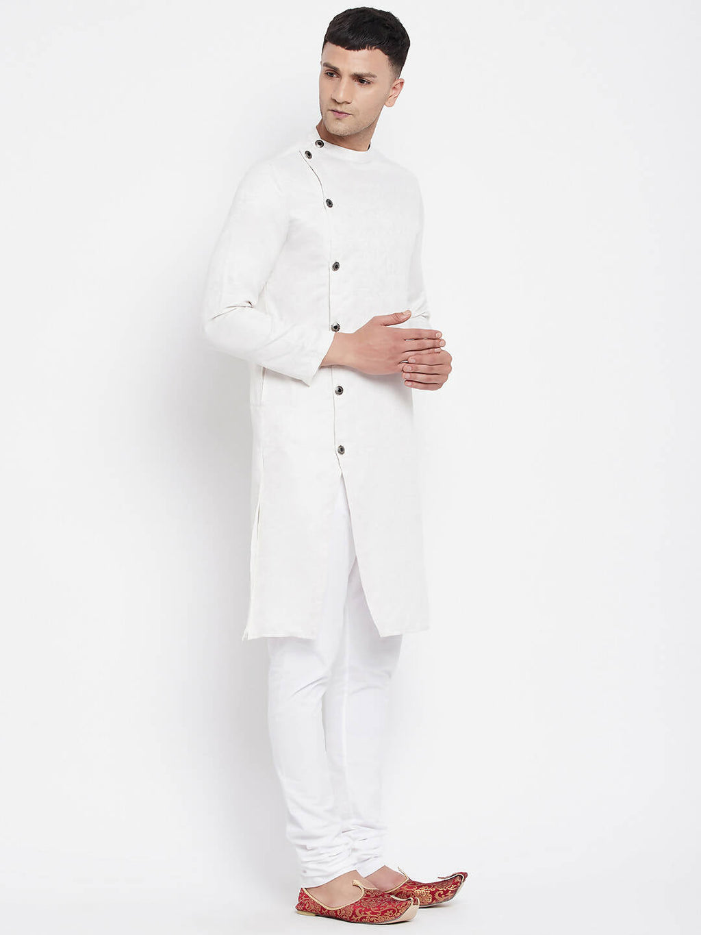 Even Apparels White Rayon Men's Sherwani Kurta With Asymetrical Cut