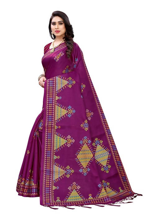 Vamika Wine Red Kalamkari Print With Jhalar Khadi Silk Saree (KITE WINE)