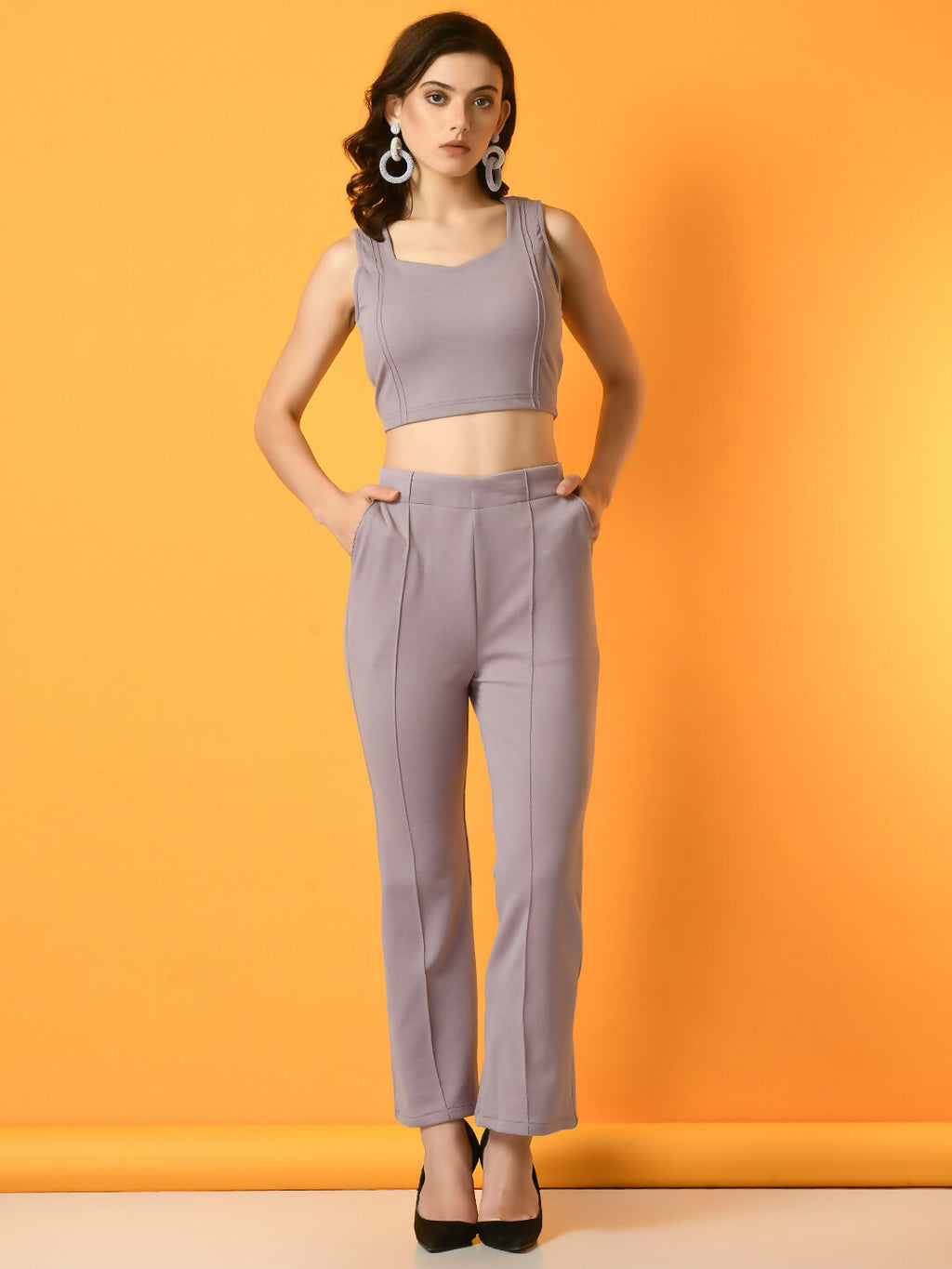 Myshka Women's Lavender Flared Party Trouser