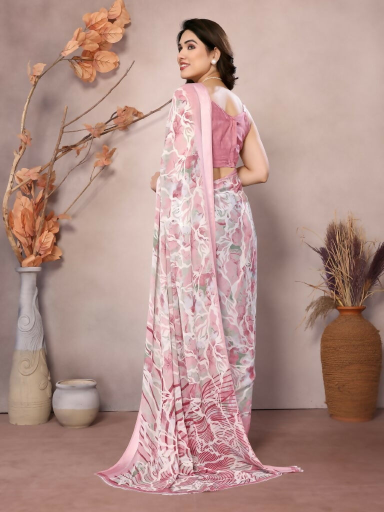 Designer Partywear Peach Bright Moss Satin Patta Fancy Saree - Kanak