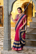 PR Fashion Pink Poly Cotton Printed With Zari Weaving Work Saree