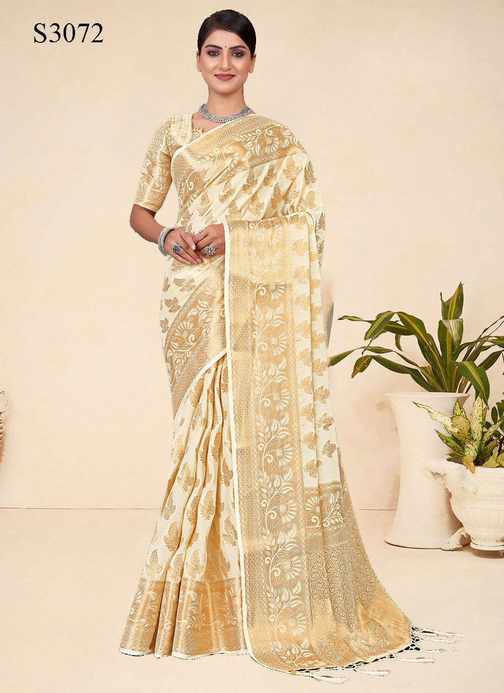 Cream Viscose Weaving Designer Saree - Vandini