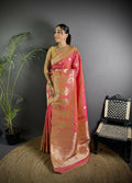 Joban Fashion Light Pink Banarasi Soft Lichi Silk Paisley Saree