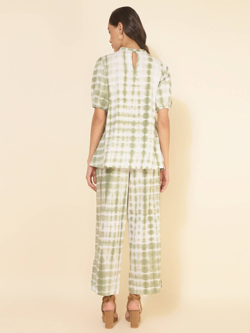 Janasya Women's Off White Cotton Tie & Dye Casual A-line Co-ords