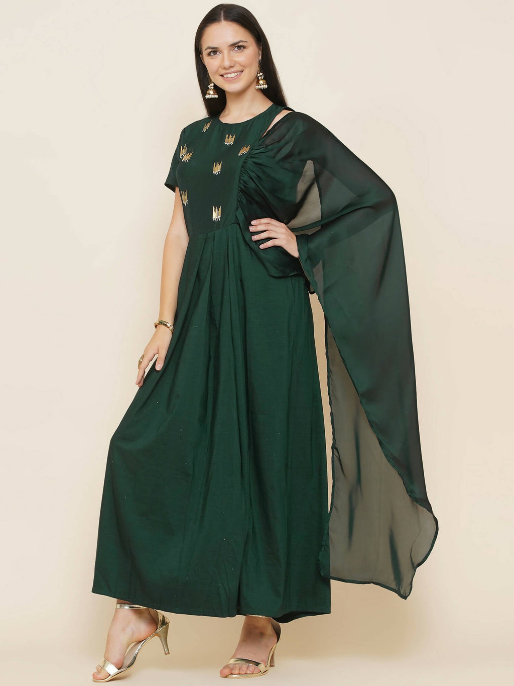 Women Republic Green Hand Embellished Gown