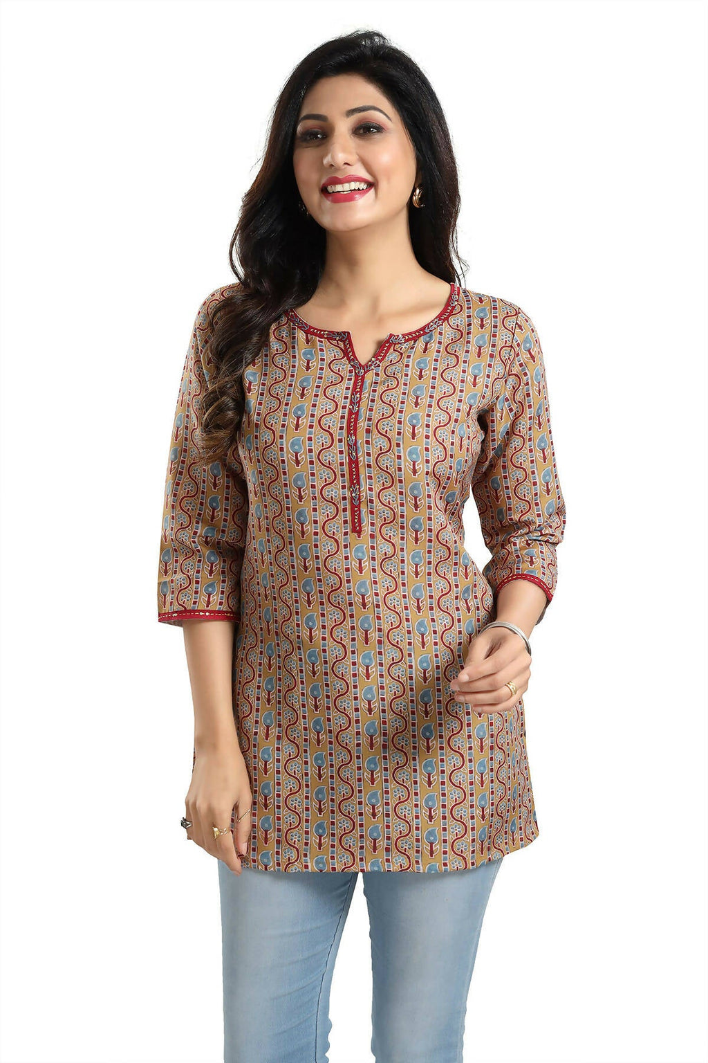 Snehal Creations Magical Mustard Rayon Short Kurti Tunic Top