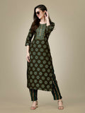 Jyoti Fashion Women's Dark Coffee Rayon Embroidered Kurta Pant Set