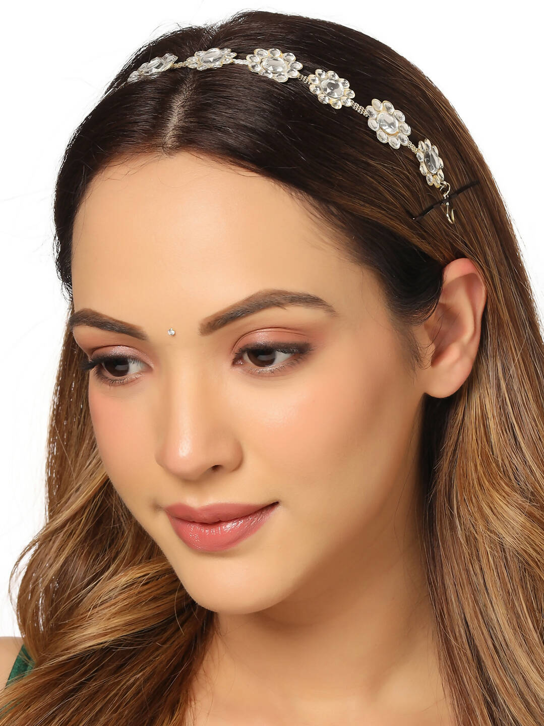 NVR Women's Gold-Polished Traditional Trending Matha Patti