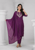 Ethnic Festive Wear Reyon Wine Stitched Suit With Dupatta - Tanisha