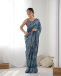 Green Chinon Designer Digital Printed & Mirror Cut Work Saree - Kriti