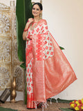 Shree Shyam Fashion Linen Cotton Red & White Saree