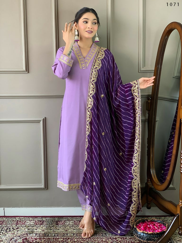 Partywear Designer Viscose Silk Blend Purple Stitched Suit With Dupatta - Tanisha