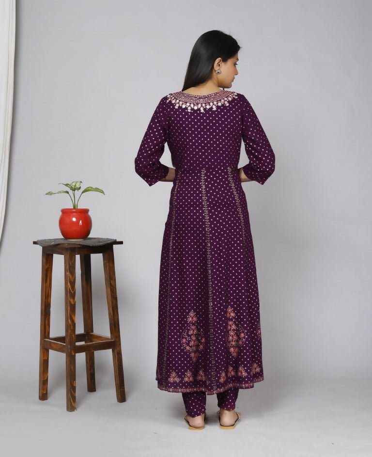 Alvano Women' Stylish Anarkali Kurta with Pant and Dupatta for Women and Girls Rayon (Wine)