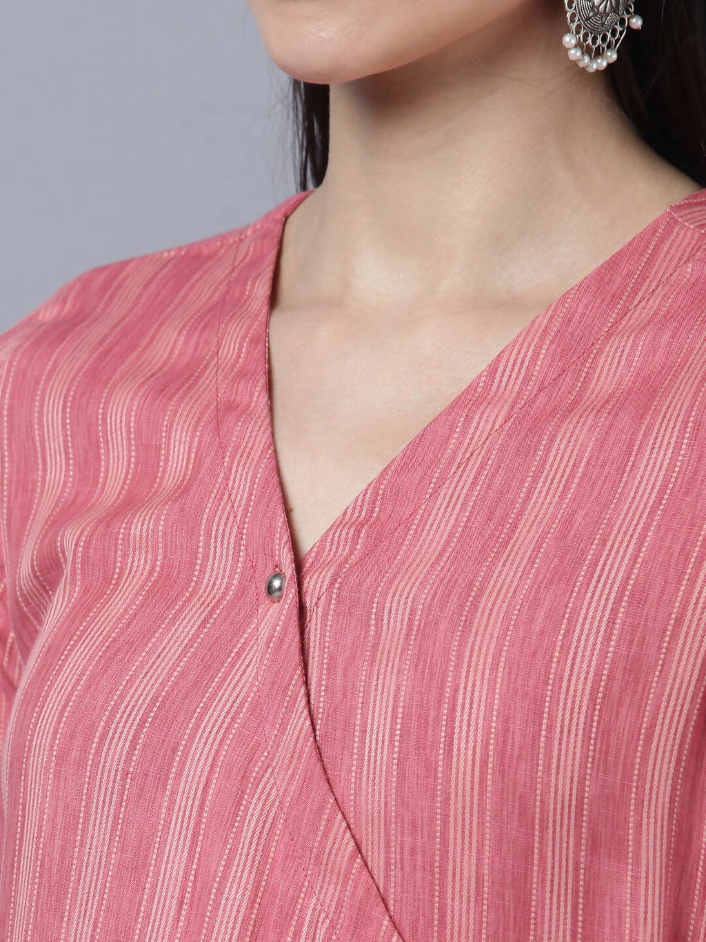Myshka Stylish Pink Cotton 3/4 Sleeve Women's Kurta Palazzo Set