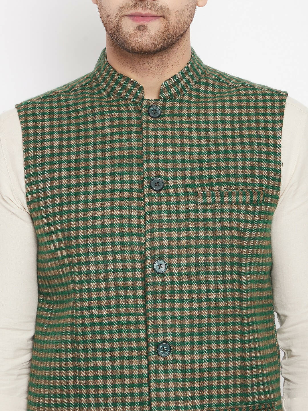 Even Apparels Green Wool Men Woven Nehru Jacket