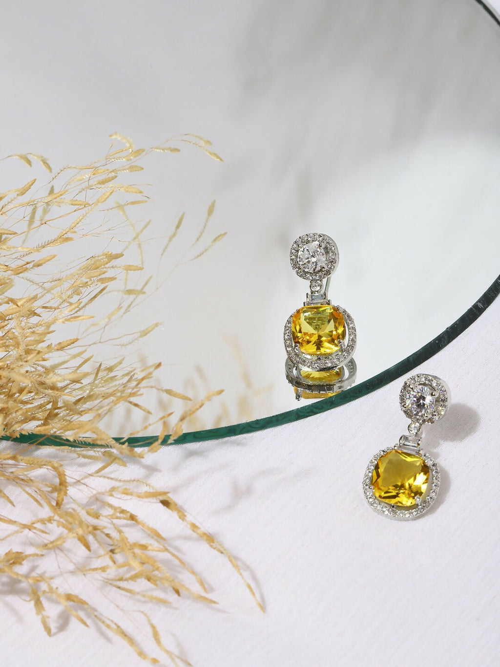 Yellow & Silver Stone Earrings- Ruby Raang