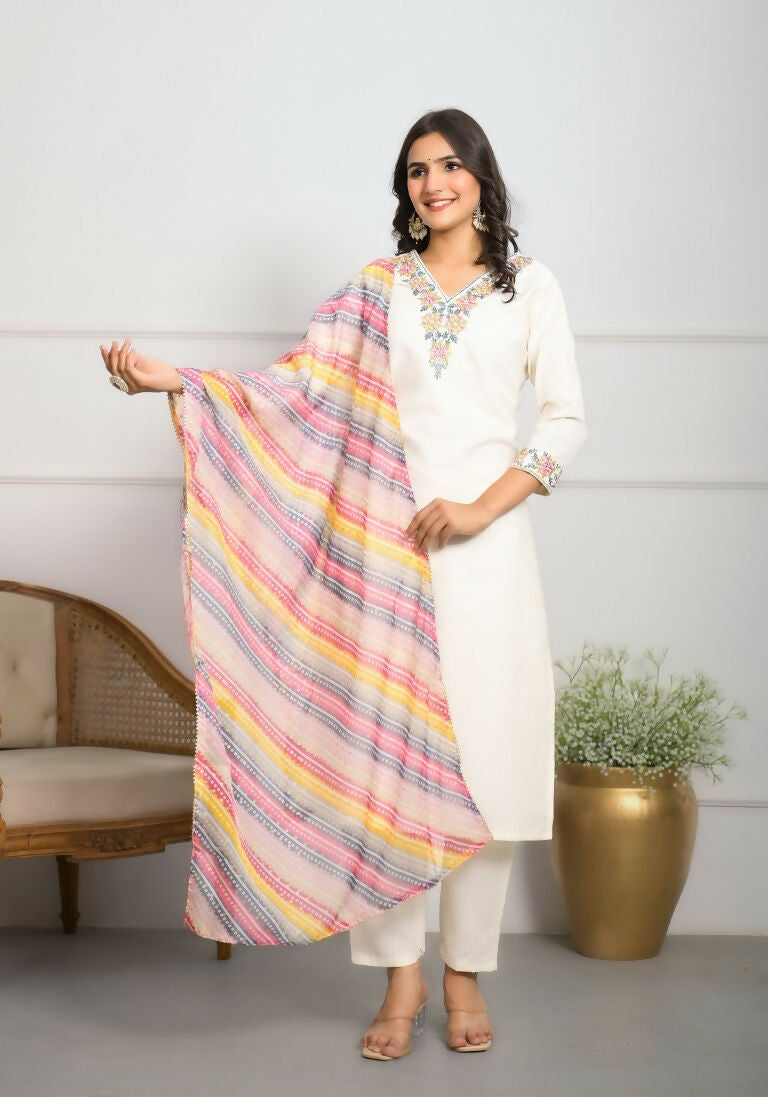 Festive Wear Ethnic White viscose blend Stitched Suit With Dupatta - Tanisha