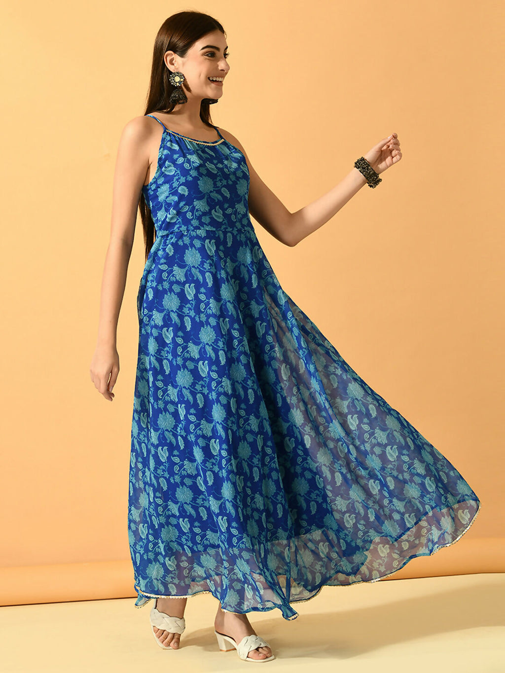 Myshka Women's Blue Fit and Flare Party Dress
