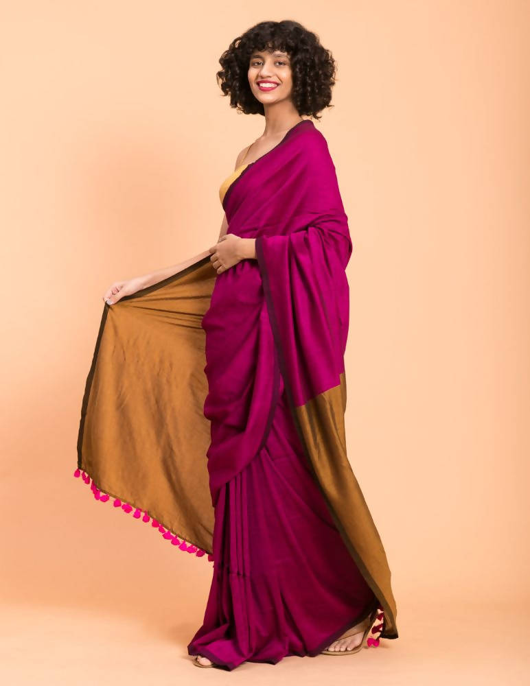 Suta Pink Golden Colorblocked Saree