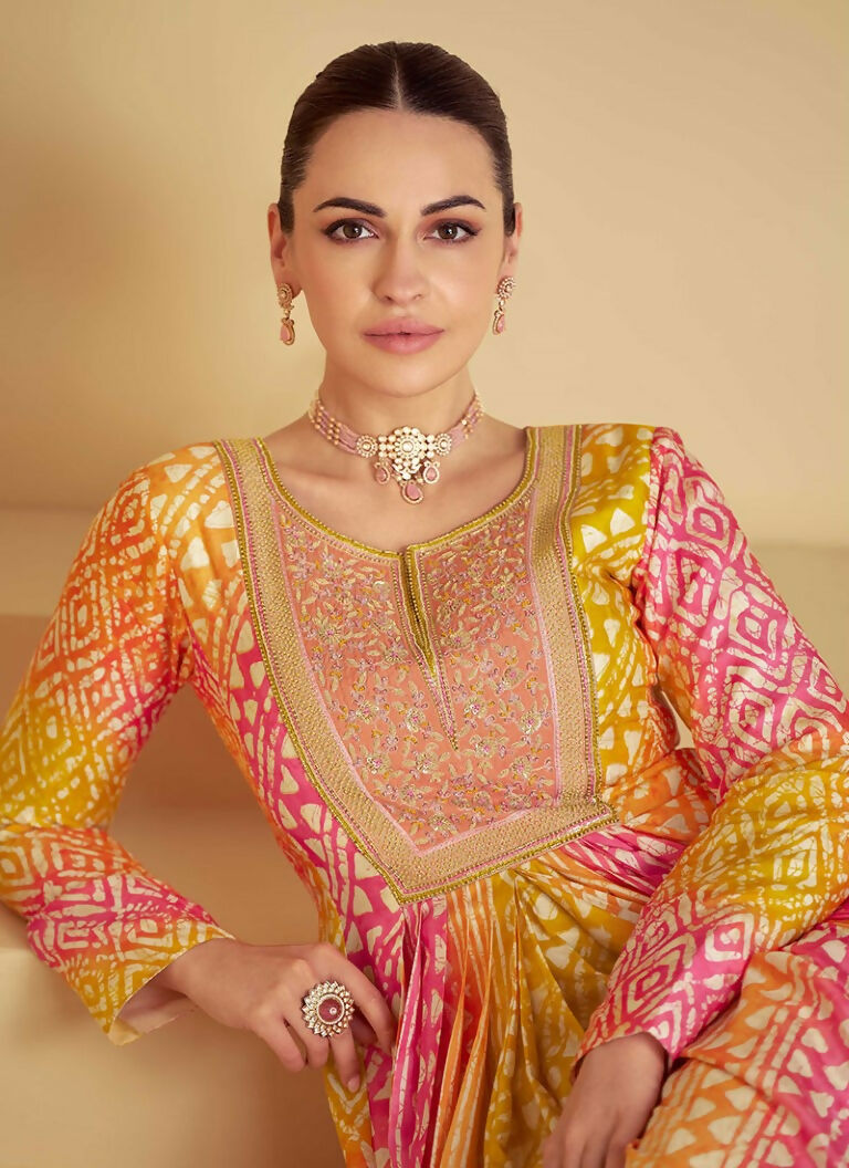 Vastranavya Pink Muslin Printed Sequins Beads Work Abaya Style Anarkali Suit