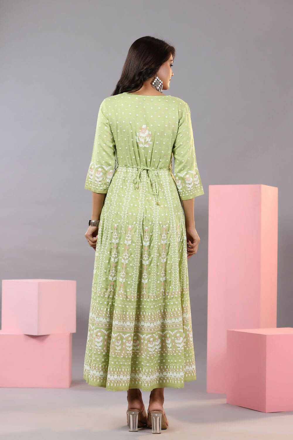 Juniper Women Green Rayon Staple Printed Maxi Dress
