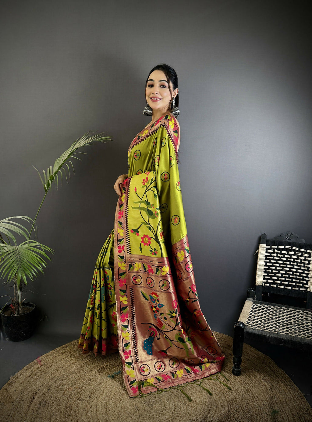 Joban Fashion Light Green Paithani Soft Silk Meenakari Saree