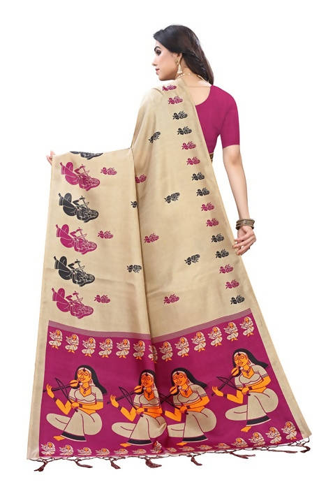 Vamika Brown and Pink Kalamkari Print With Jhalar Khadi Silk Saree (SHABRI WINE)