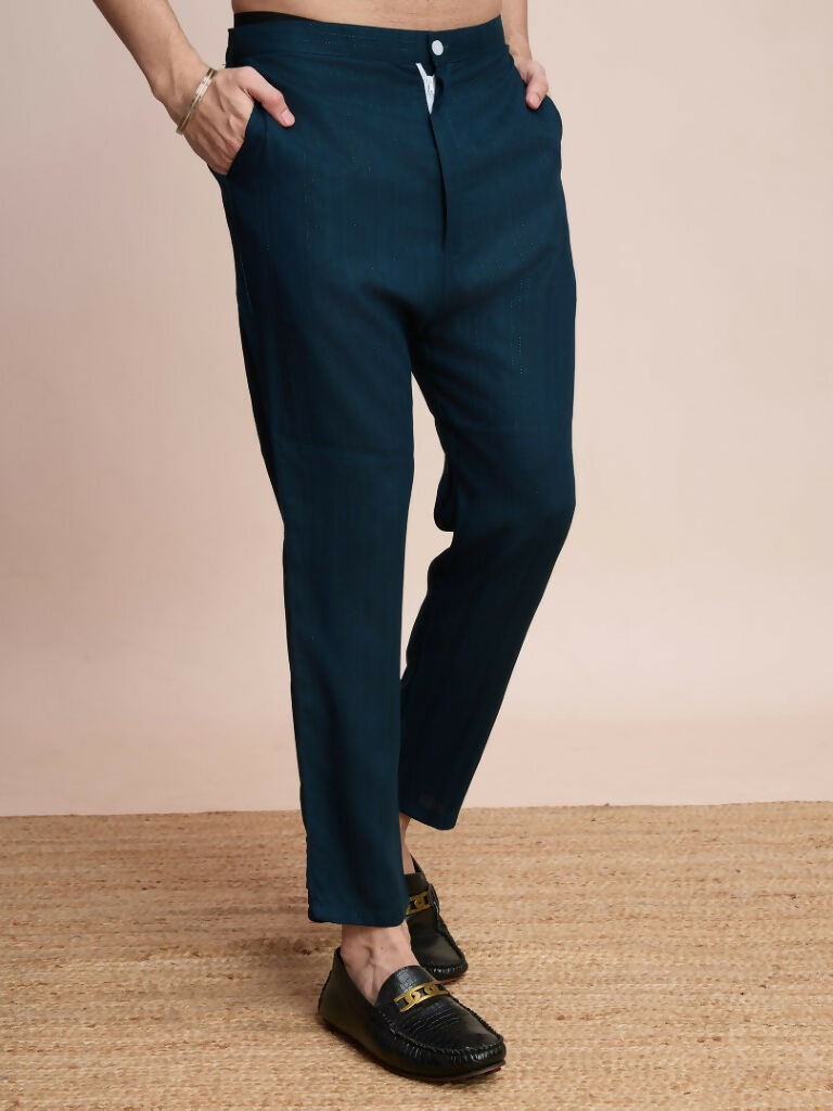 Vastranavya Traditional Festival Wear Viscose Thread & Sequence Embroidered Work Kurta Pant Set - Navy Blue