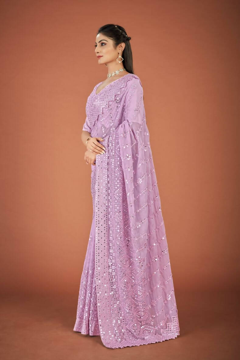 Vamsee Lavender Georgette Designer Saree