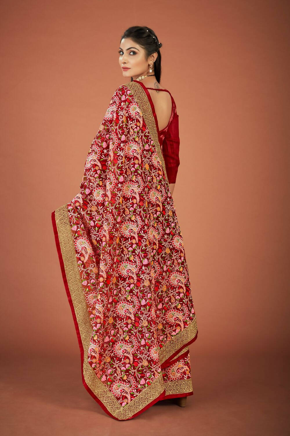 Vamsee Maroon Organza Saree