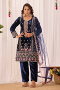 Teeya Creation Blue Color Velvet Embroidery Work Wedding Wear Salwar Suit