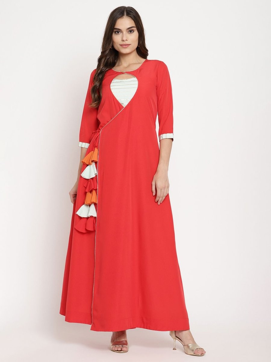 Ahalyaa Wome's Red Crepe Solid Kurta With Dupatta