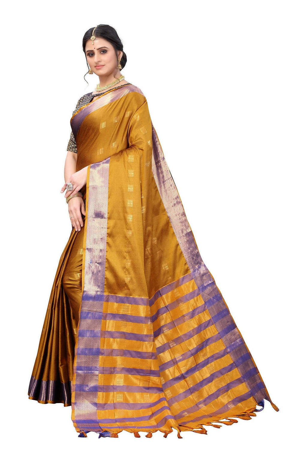 Vamika Ethnic Fire Mustard Cotton Silk Weaving Saree